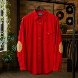 VINTAGE Pendleton L wool Red Shirt suede Elbow Patches